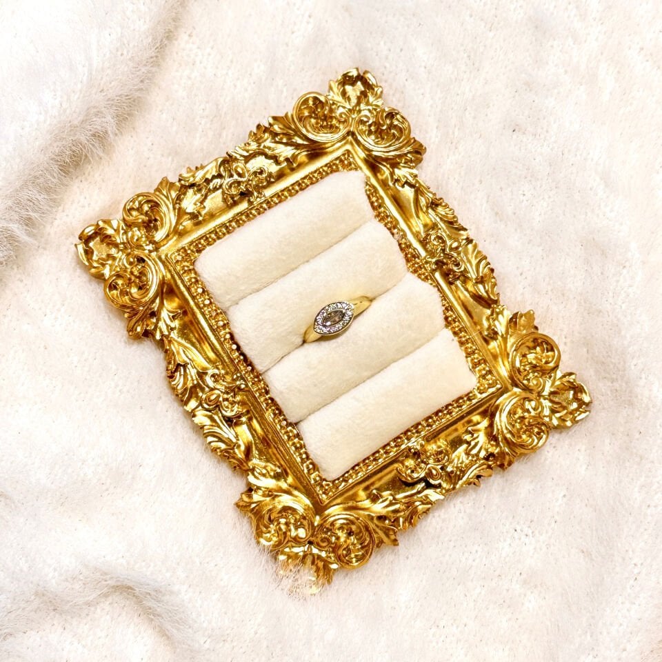 Vintage Oval Zirkon Taşlı Gold Kaplama Yüzük Ayarlanabilir Pirinç Yüzük