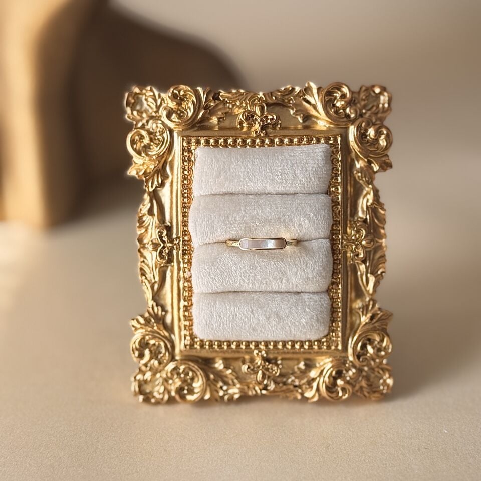 Minimal Sedef Taşlı Gold Kaplama Yüzük Ayarlanabilir Pirinç Yüzük