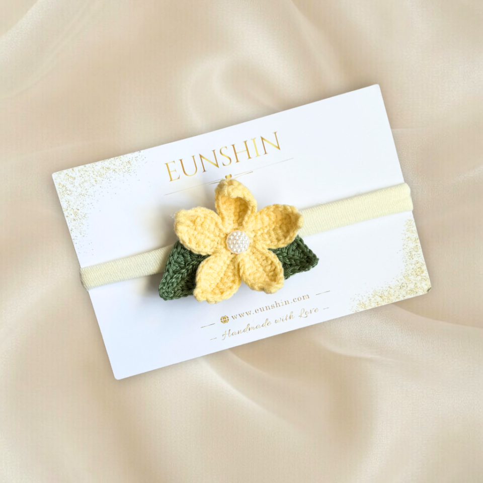 El Yapımı Çiçek Detaylı Bebek Saç Bandı – Yumuşak Esnek Bant | Eunshin