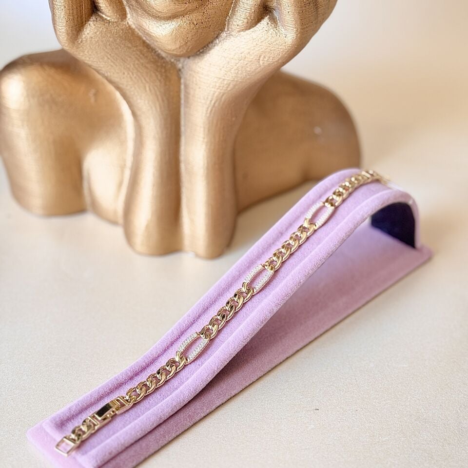 14K Gold Kaplama Kalın Zincir Bileklik Zirkon Taşlı Kararmaz