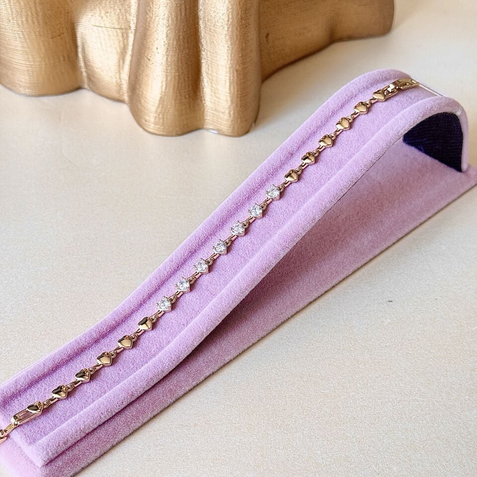 14K Gold Kaplama Kalp Detaylı Bileklik Kararmaz