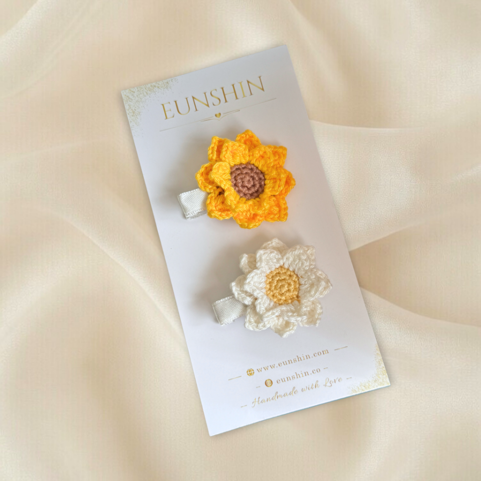 Papatya & Ayçiçek Klips Toka – El Yapımı Bebek ve Kız Çocuk Saç Tokası (5 cm)