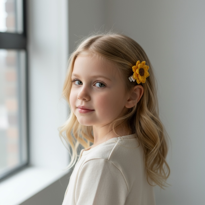 Papatya & Ayçiçek Klips Toka – El Yapımı Bebek ve Kız Çocuk Saç Tokası (5 cm)