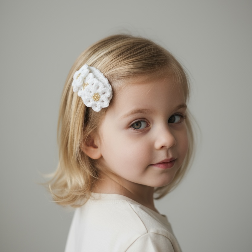 Papatya Boncuk İşlemeli Oval Çıtçıt Toka – El Yapımı Bebek & Kız Çocuk Saç Tokası