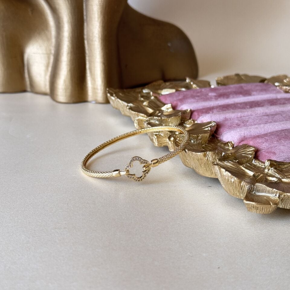 Çelik Kelepçe Bileklik Zirkon Taşlı