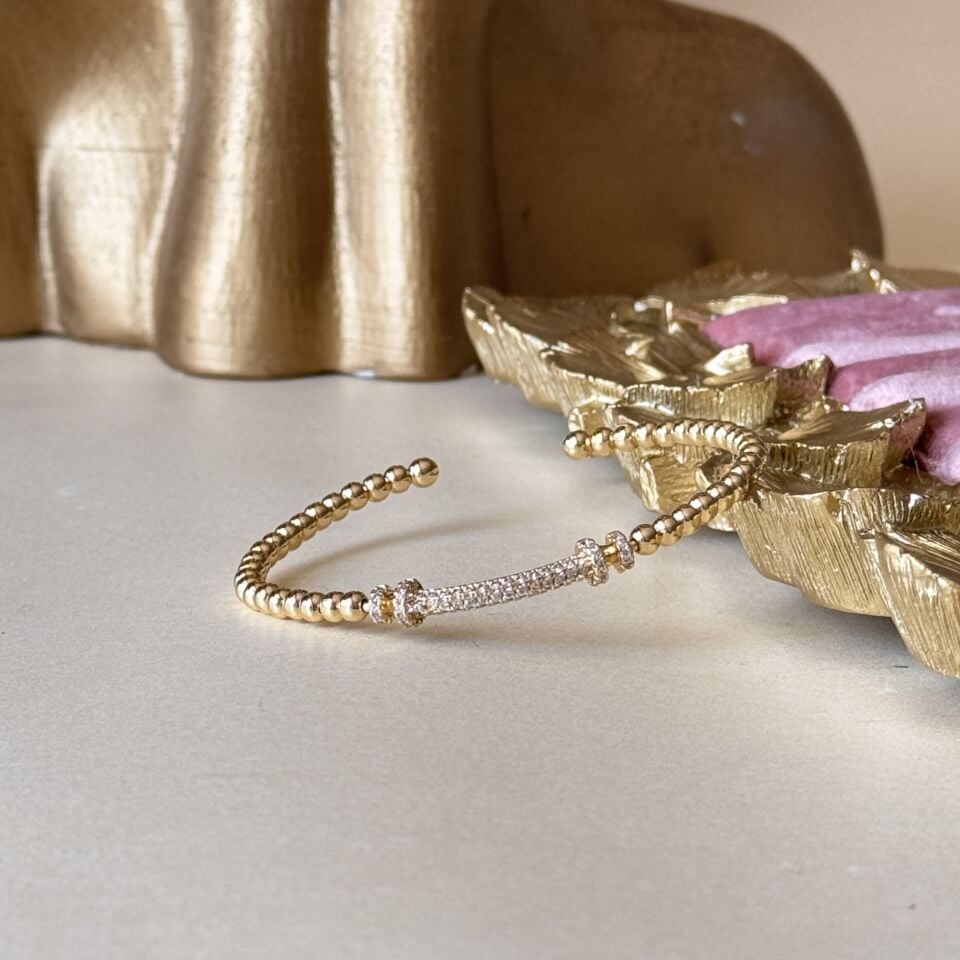 Çelik Zirkon Taşlı Kelepçe Bileklik