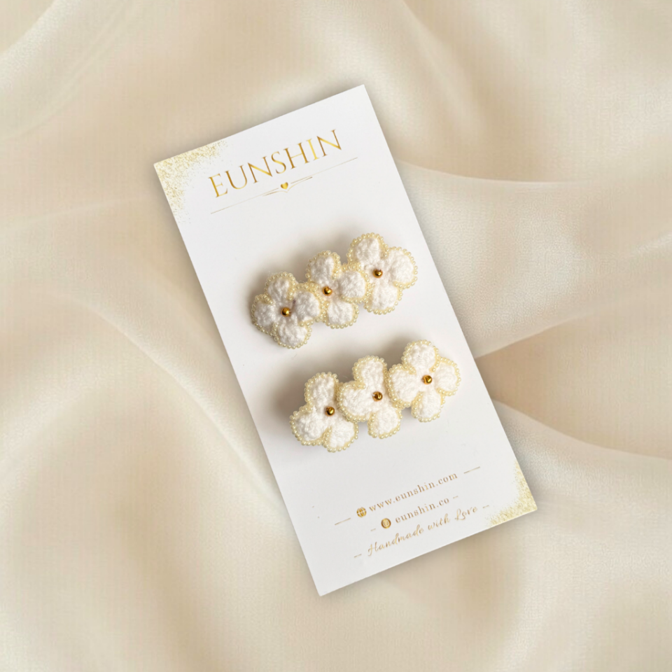 El Yapımı Boncuk İşlemeli Papatya Toka – Örgü Çiçekli Klips Saç Tokası | Kız Çocuk & Kadın Vintage Saç Aksesuarı