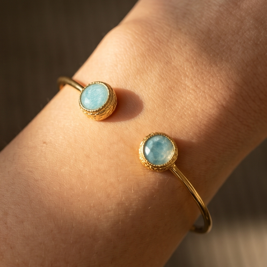 Amazonite Glow Kelepçe Bileklik • Premium Line