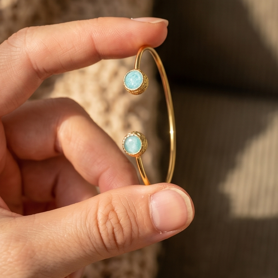 Amazonite Glow Kelepçe Bileklik • Premium Line