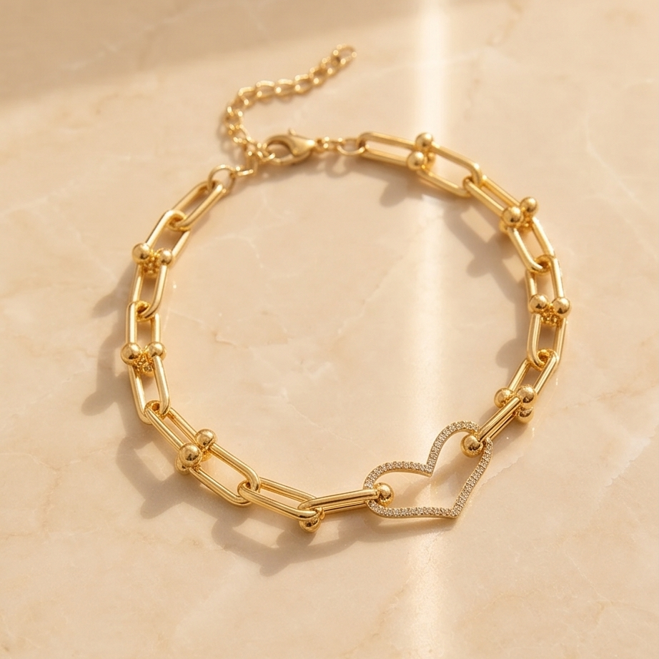 Golden Heart Link Bileklik • Premium Line