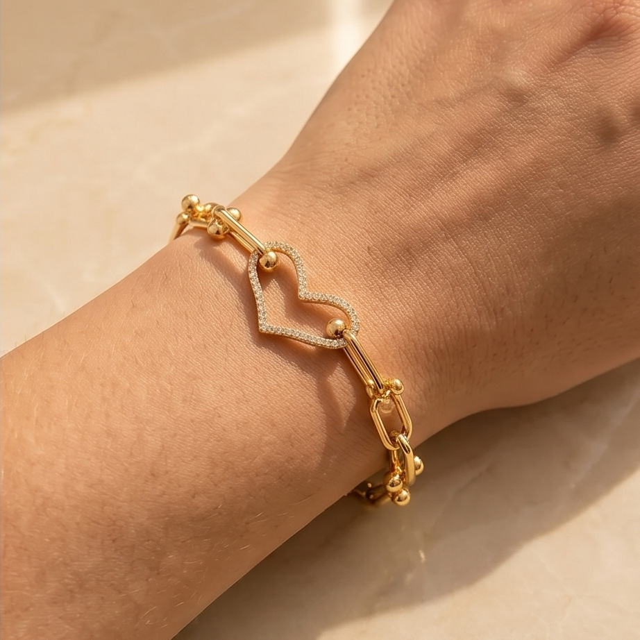 Golden Heart Link Bileklik • Premium Line