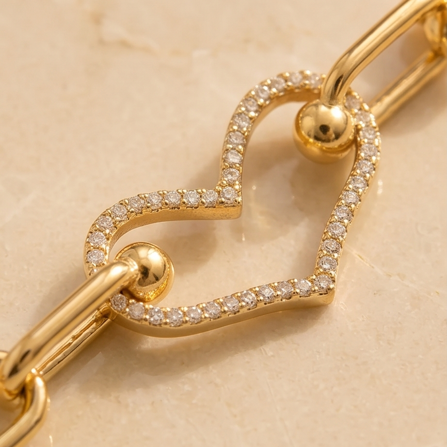 Golden Heart Link Bileklik • Premium Line