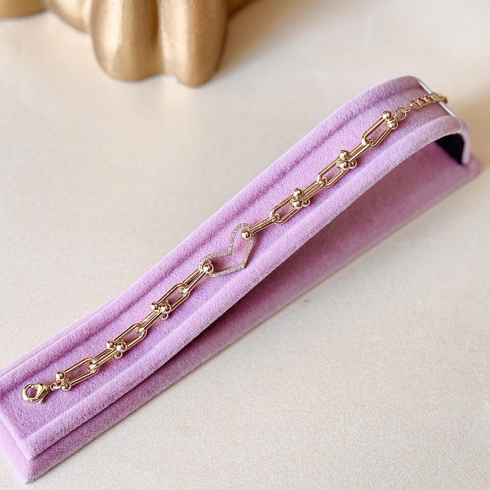 Zarif Kalp Zincir Gold Bileklik