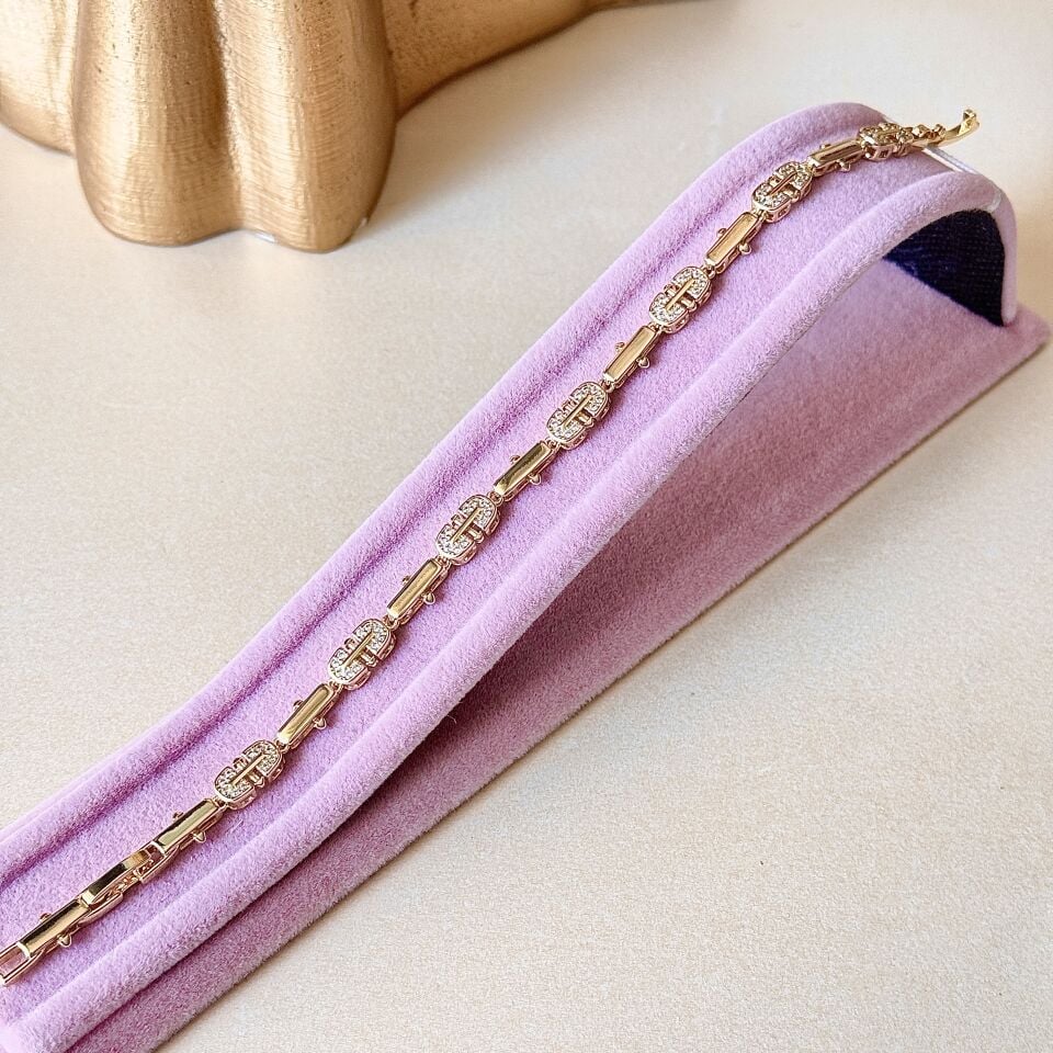 Zarif Zirkon Detaylı Gold Bileklik