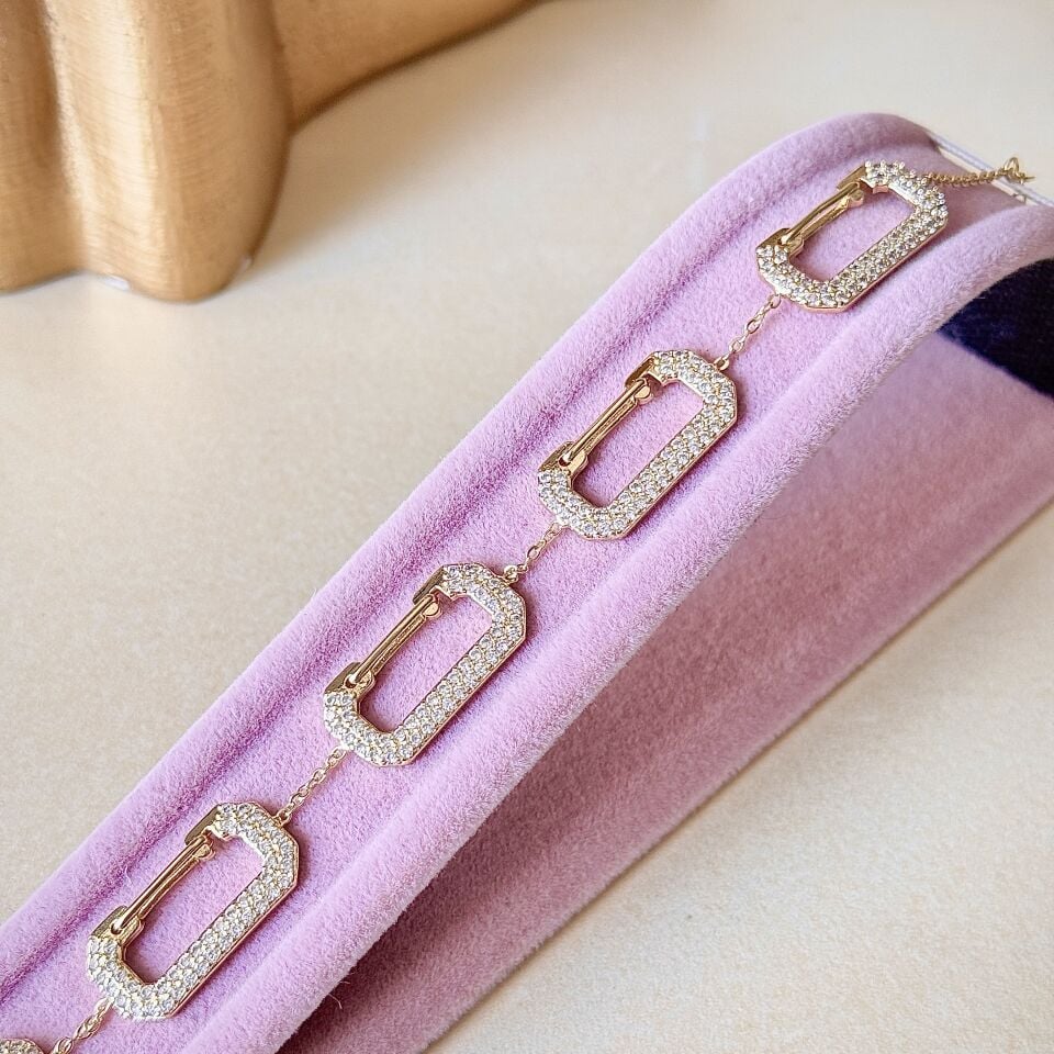 Zirkon Taşlı Kalın Form Gold Bileklik