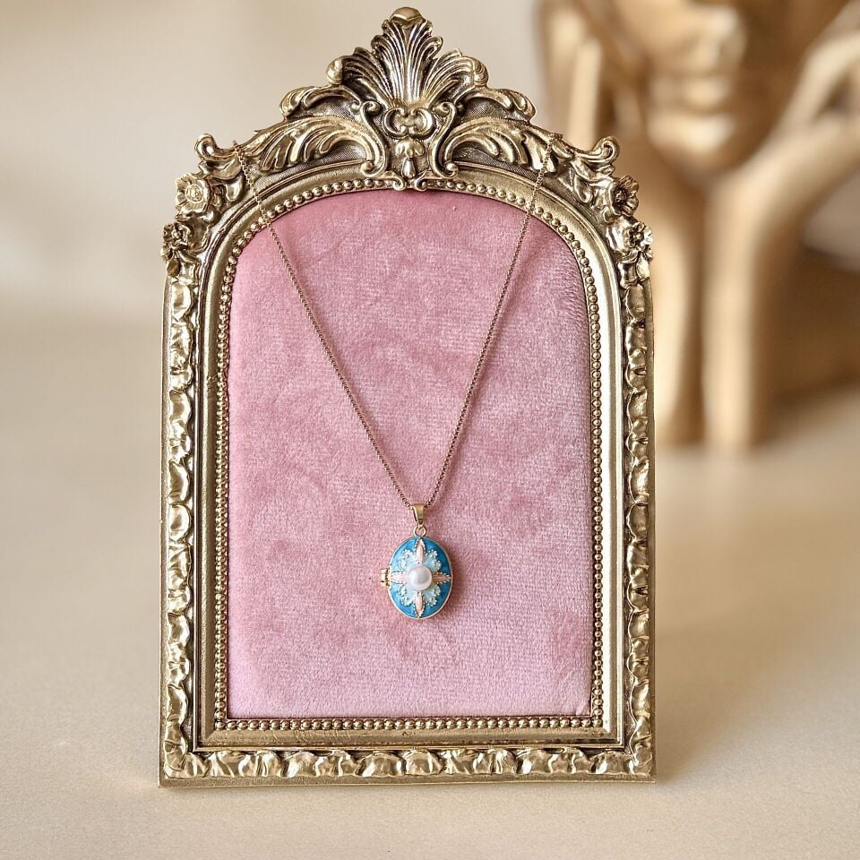 Çelik Madalyon Kapaklı Kolye Pembe