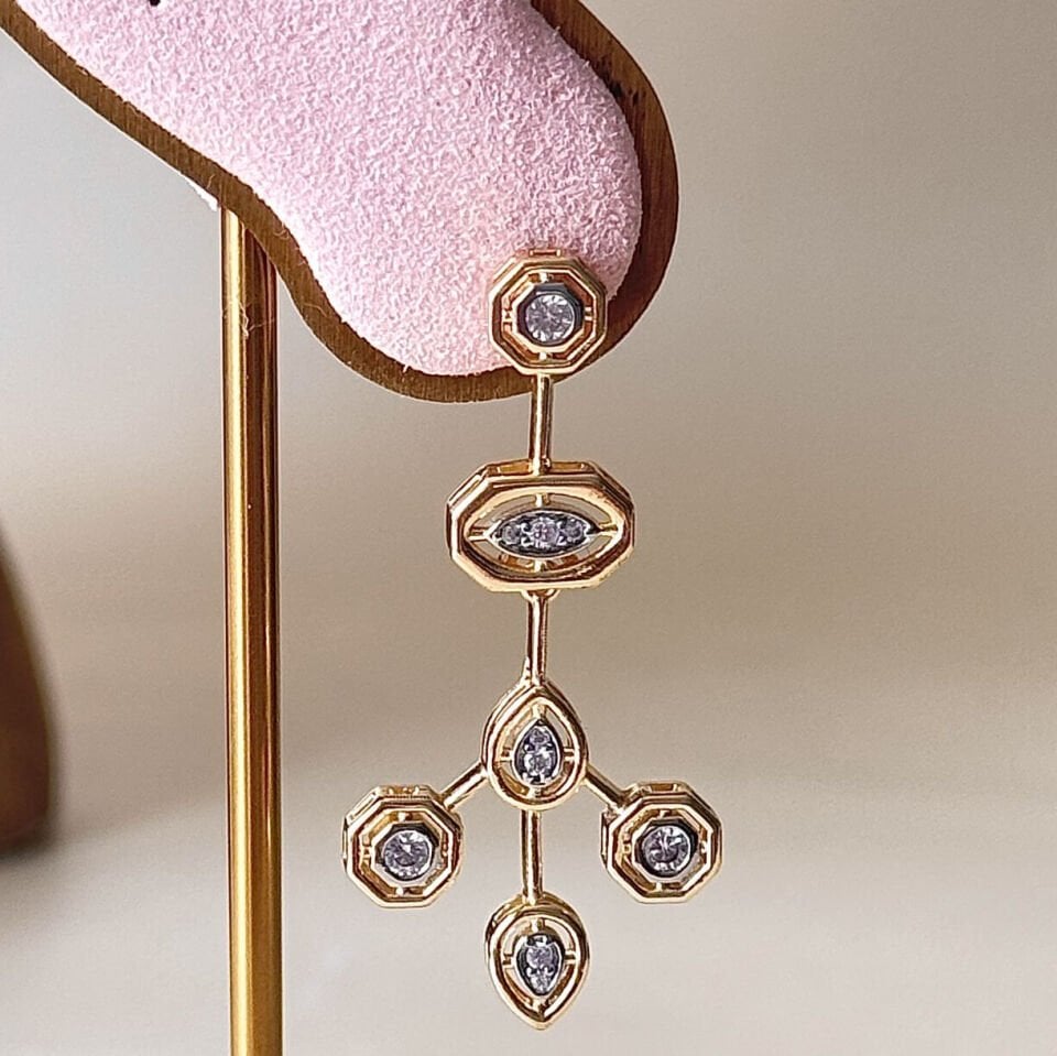 Zirkon Taşlı Gold Küpe