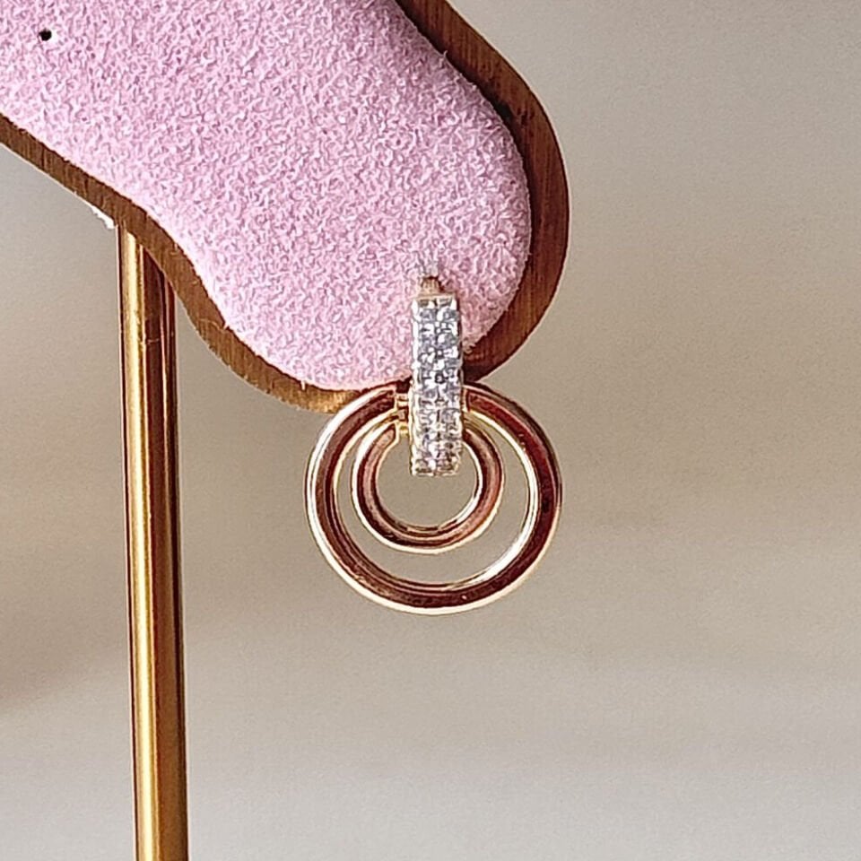 Minimal Zirkon Taşlı Halka Gold Küpe