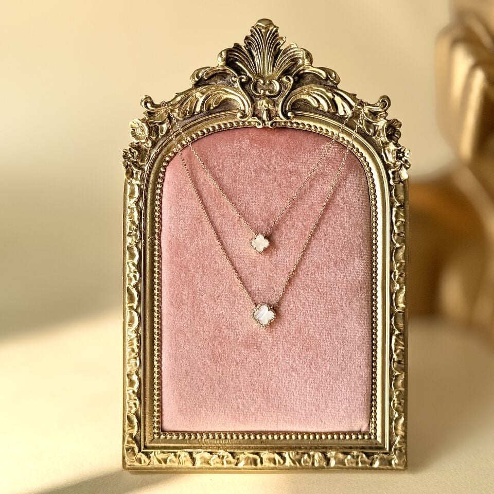 Çift Zincirli Minimal Yonca Kolye