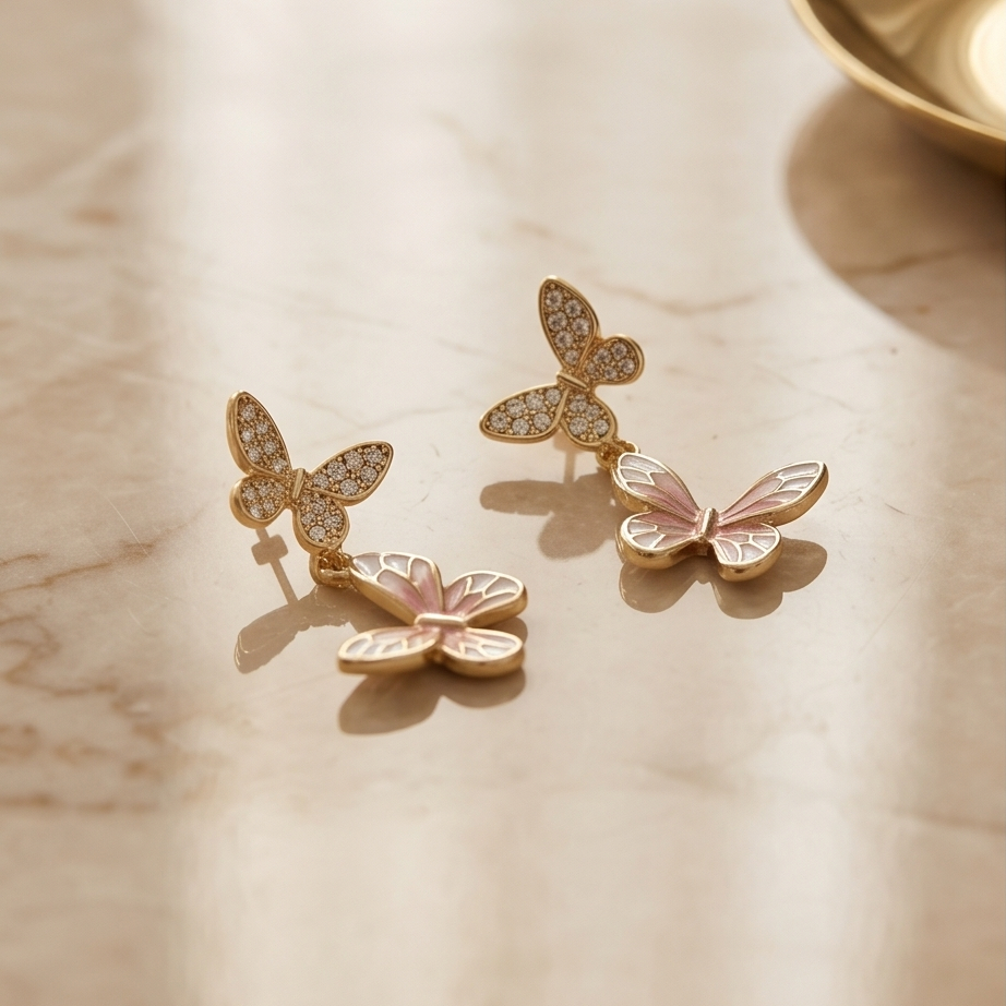 Butterfly Charm Sallantılı Küpe • Kararmaz