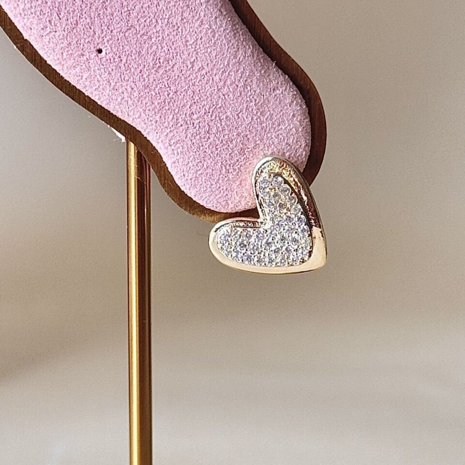 Zirkon Taşlı Kalp Küpe 14K Gold Kaplama