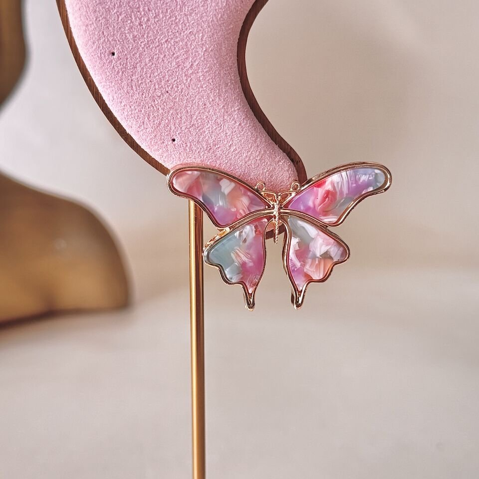 Renkli Kelebek Küpe 14K Gold Kaplama