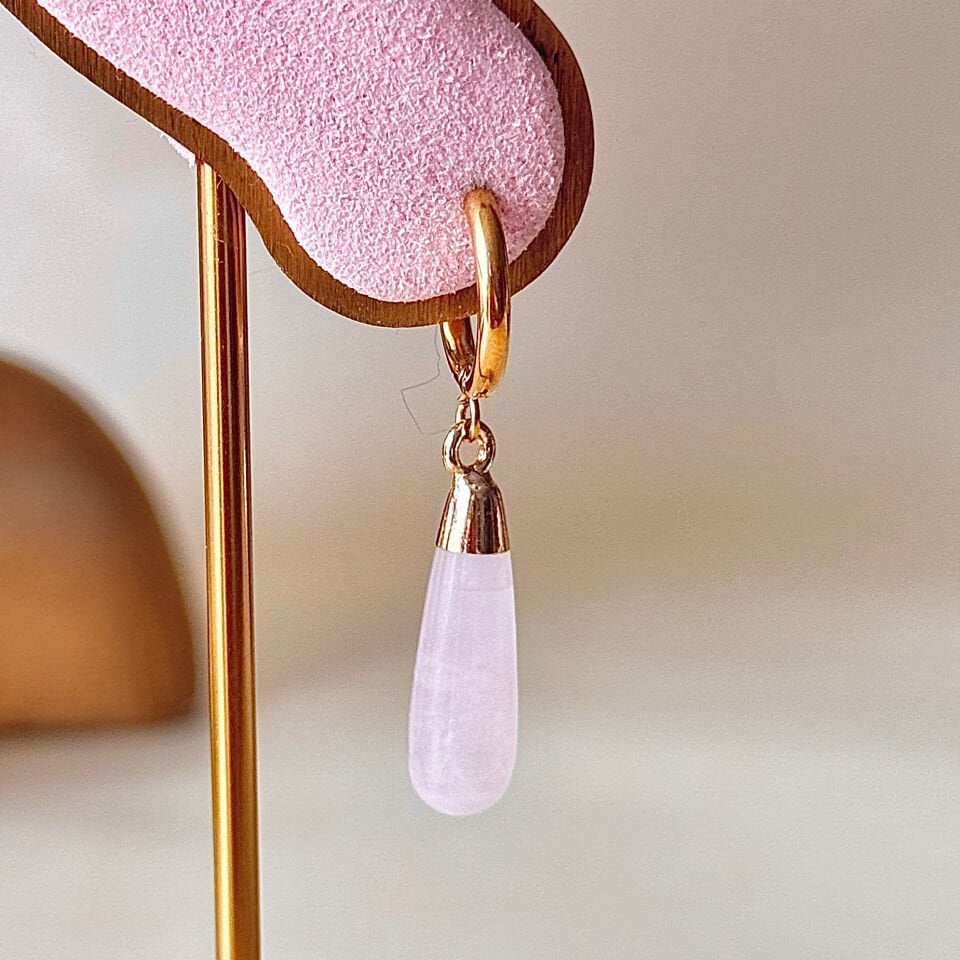 Pembe Kuvars Doğaltaş Küpe Çelik