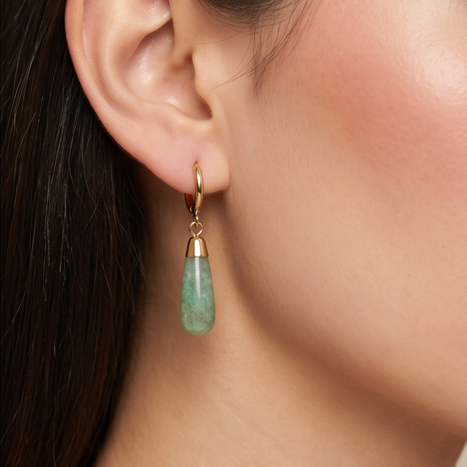 Vintage Aventurine Drop Çelik Küpe