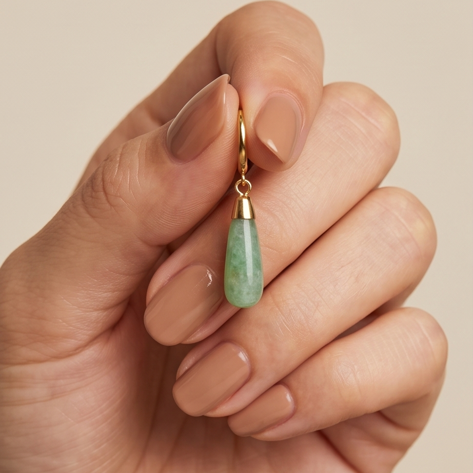 Vintage Aventurine Drop Çelik Küpe