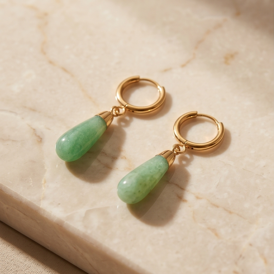 Vintage Aventurine Drop Çelik Küpe