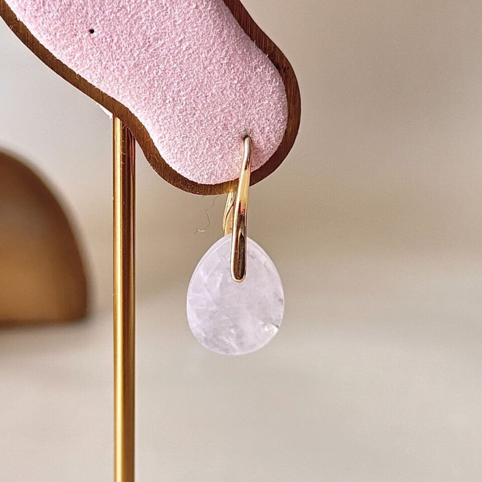 Pembe Kuvars Taşlı Çelik Halka Küpe