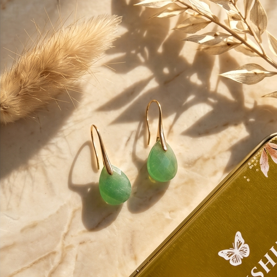 Aventurine Charm Çelik Küpe