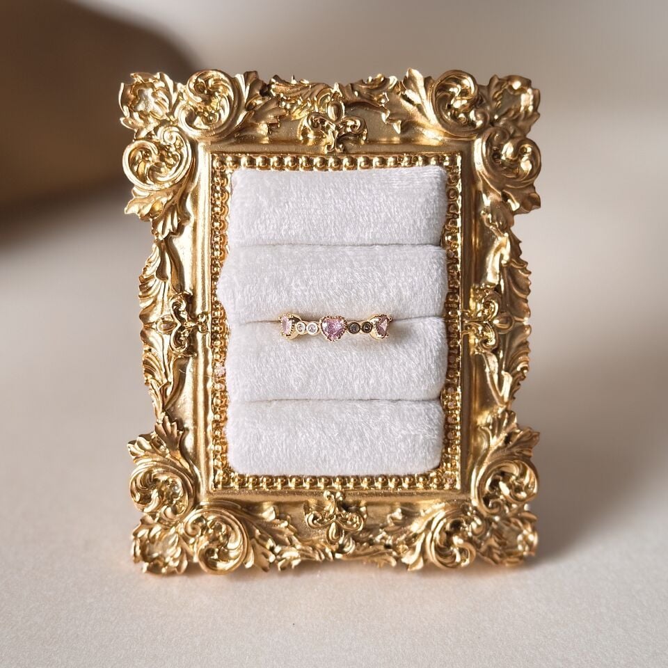 Kalp Pembe Taşlı Gold Kaplama Yüzük Ayarlanabilir