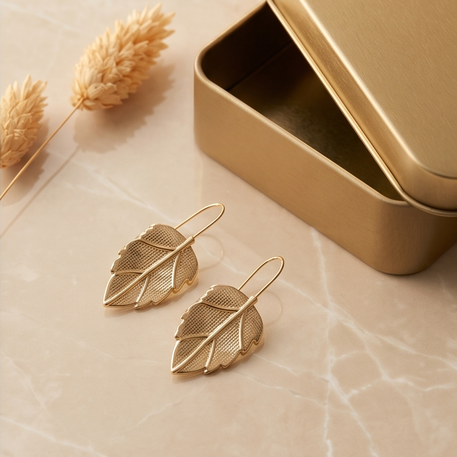 Golden Leaf Drop Küpe