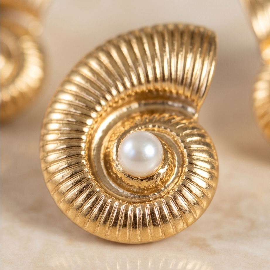 Golden Shell Pearl Küpe