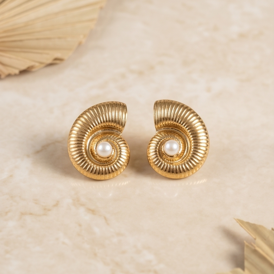 Golden Shell Pearl Küpe