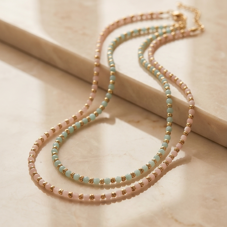 Pastel Sedef Taşlı Gold Kolye