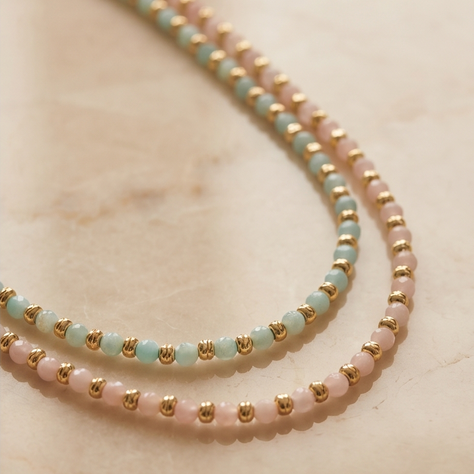 Pastel Sedef Taşlı Gold Kolye